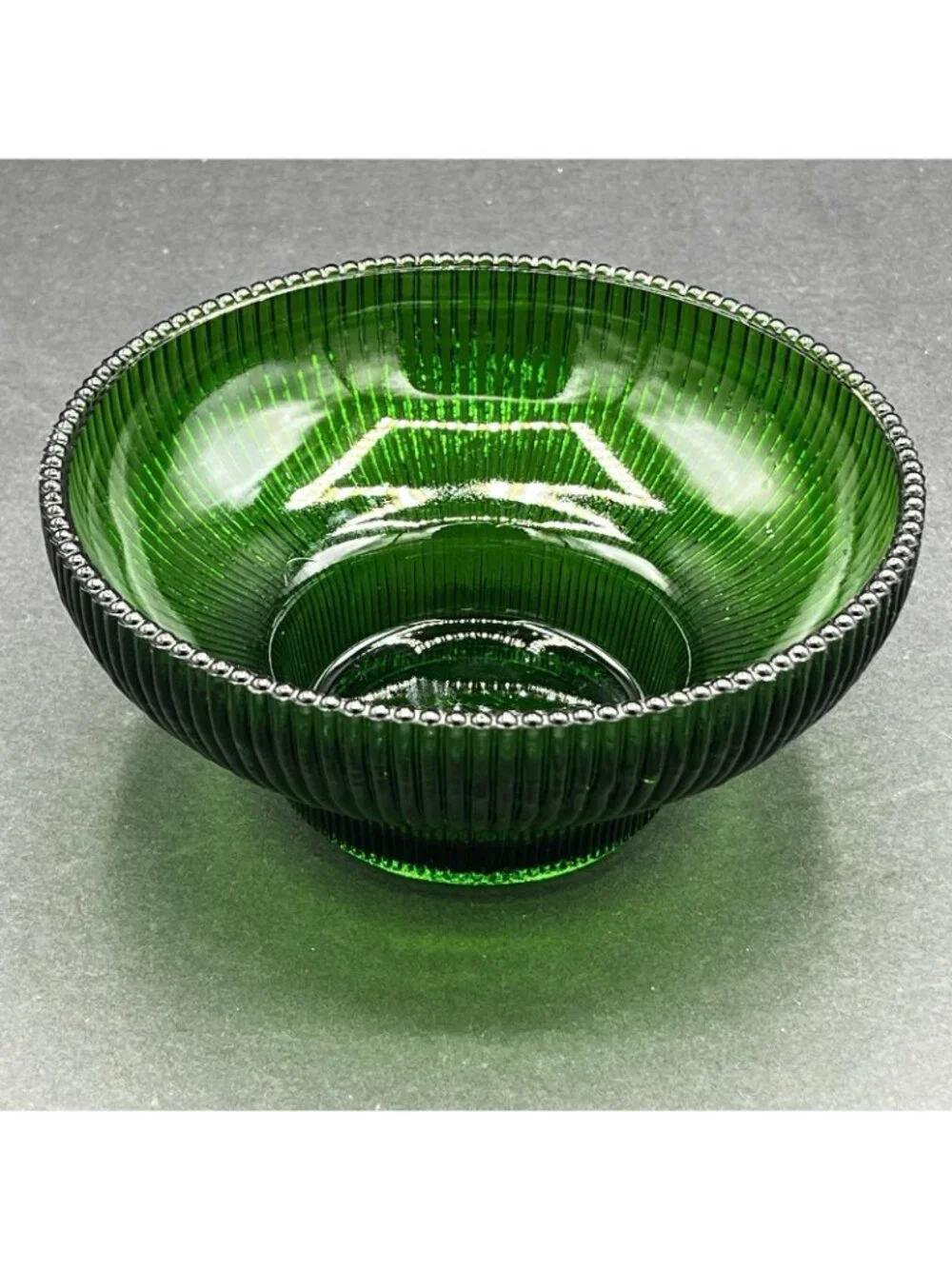 Vintage Hoosier Glass Emerald Green Ribbed Pedestal Serving Bowl 4054